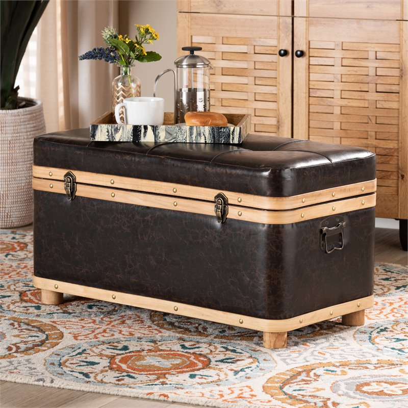 Bowery Hill Dark Brown and Oak Brown Finished Wood Storage Ottoman