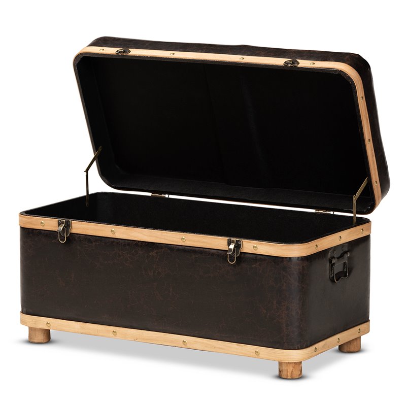 Bowery Hill Dark Brown and Oak Brown Finished Wood Storage Ottoman