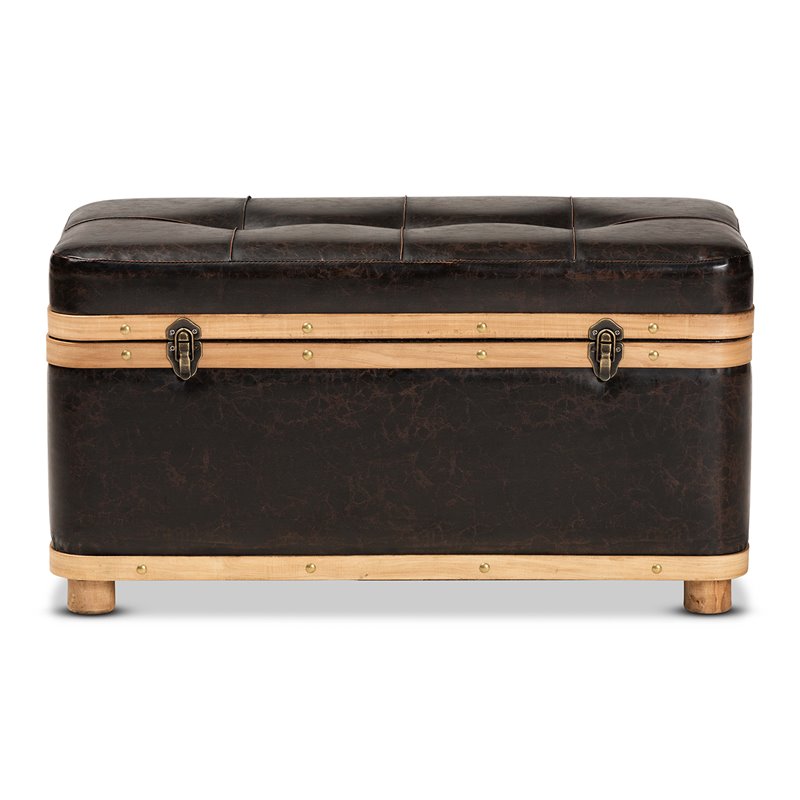 Bowery Hill Dark Brown and Oak Brown Finished Wood Storage Ottoman
