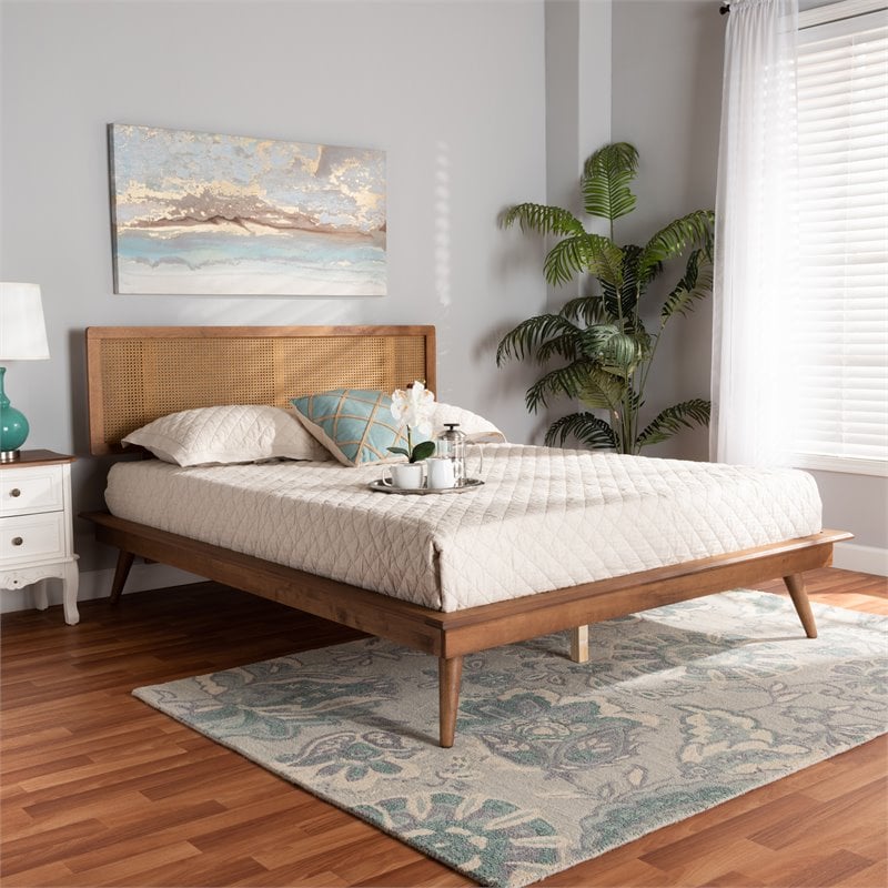 Bowery Hill Walnut Brown Finished Wood and Queen Size Platform Bed