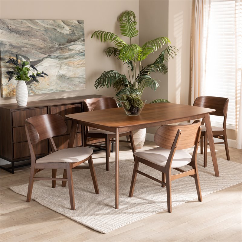 Bowery Hill Beige and Walnut Brown Finished Wood 5-Piece Dining Set