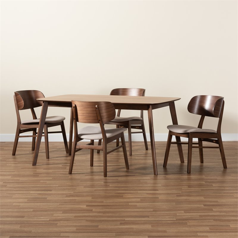 Bowery Hill Beige and Walnut Brown Finished Wood 5-Piece Dining Set