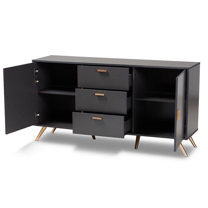 Bowery Hill Dark Grey and Gold Finished Wood 2-Door Sideboard Buffet
