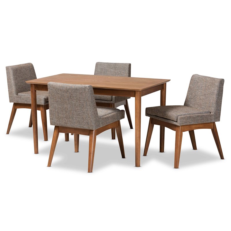 Bowery Hill Fabric and Walnut Brown Finished Wood 5-Piece Dining Set
