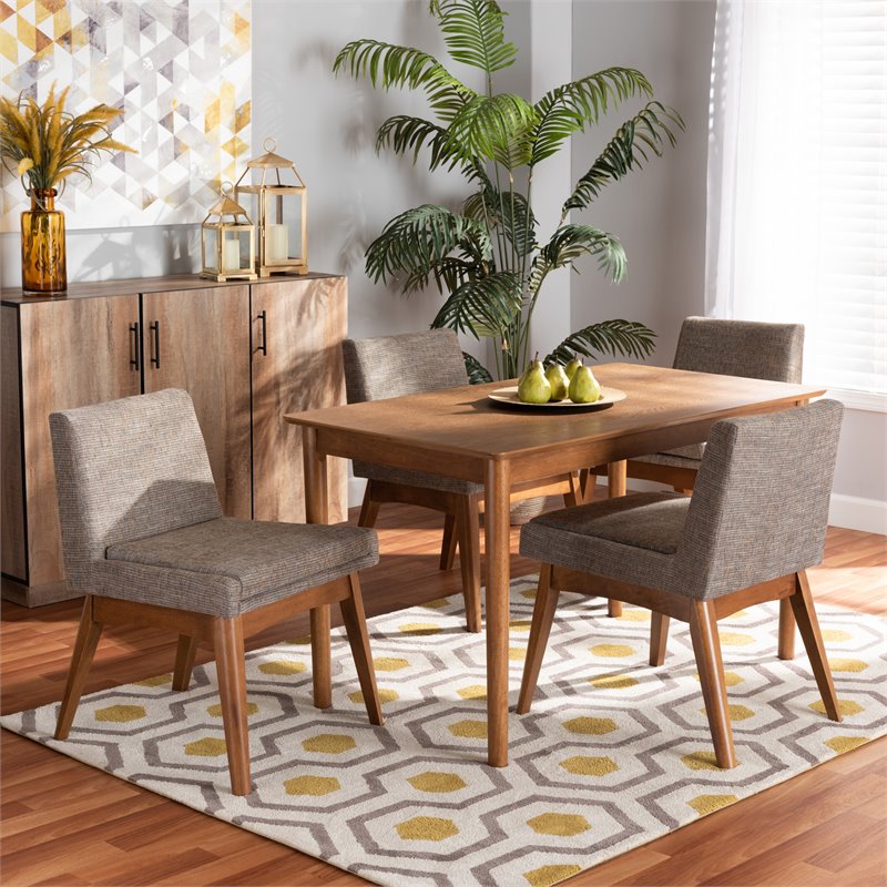 Bowery Hill Fabric and Walnut Brown Finished Wood 5-Piece Dining Set
