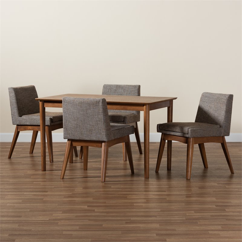 Bowery Hill Fabric and Walnut Brown Finished Wood 5-Piece Dining Set