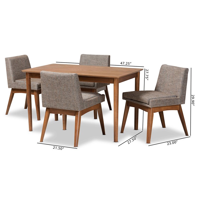 Bowery Hill Fabric and Walnut Brown Finished Wood 5-Piece Dining Set
