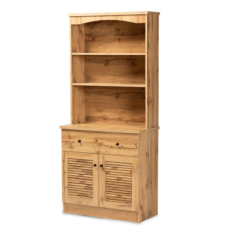 Bowery Hill Engineered Wood Oak Brown Buffet and Hutch Kitchen Cabinet 70.2