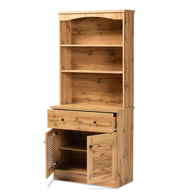 Bowery Hill Engineered Wood Oak Brown Buffet and Hutch Kitchen Cabinet 70.2