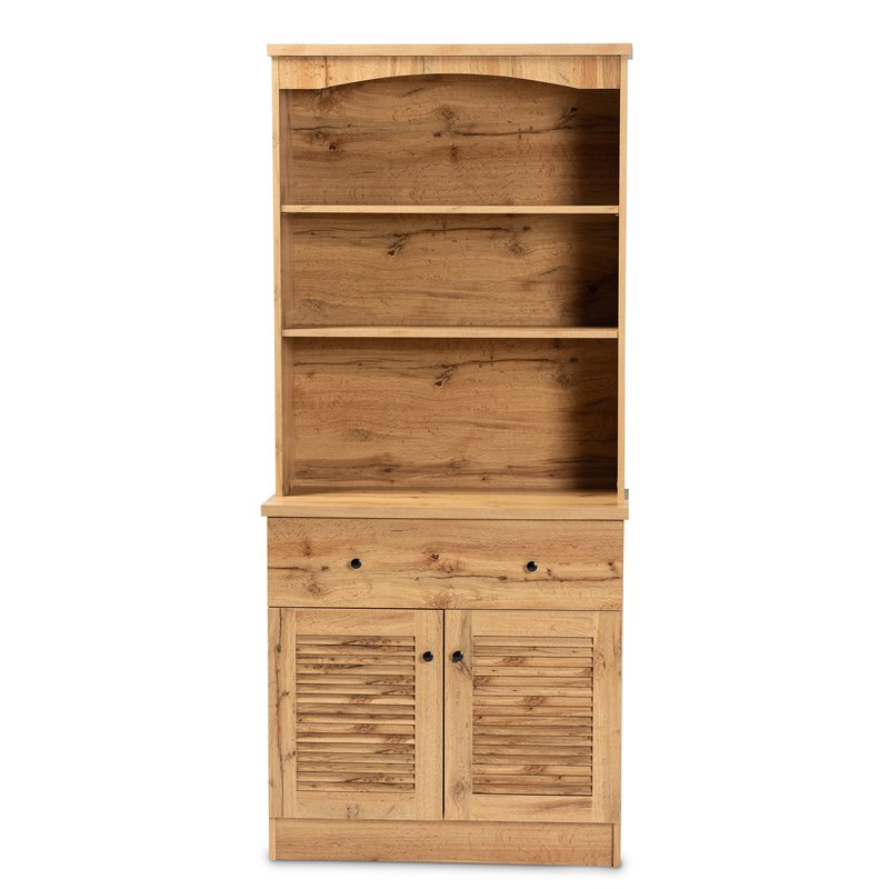 Bowery Hill Engineered Wood Oak Brown Buffet and Hutch Kitchen Cabinet 70.2
