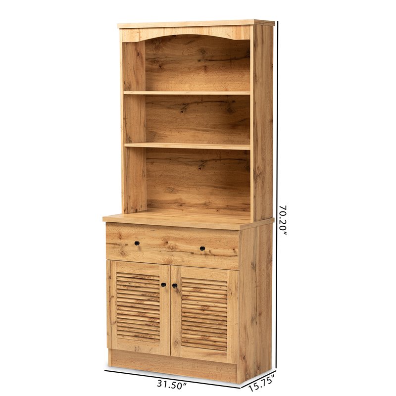 Bowery Hill Engineered Wood Oak Brown Buffet and Hutch Kitchen Cabinet 70.2