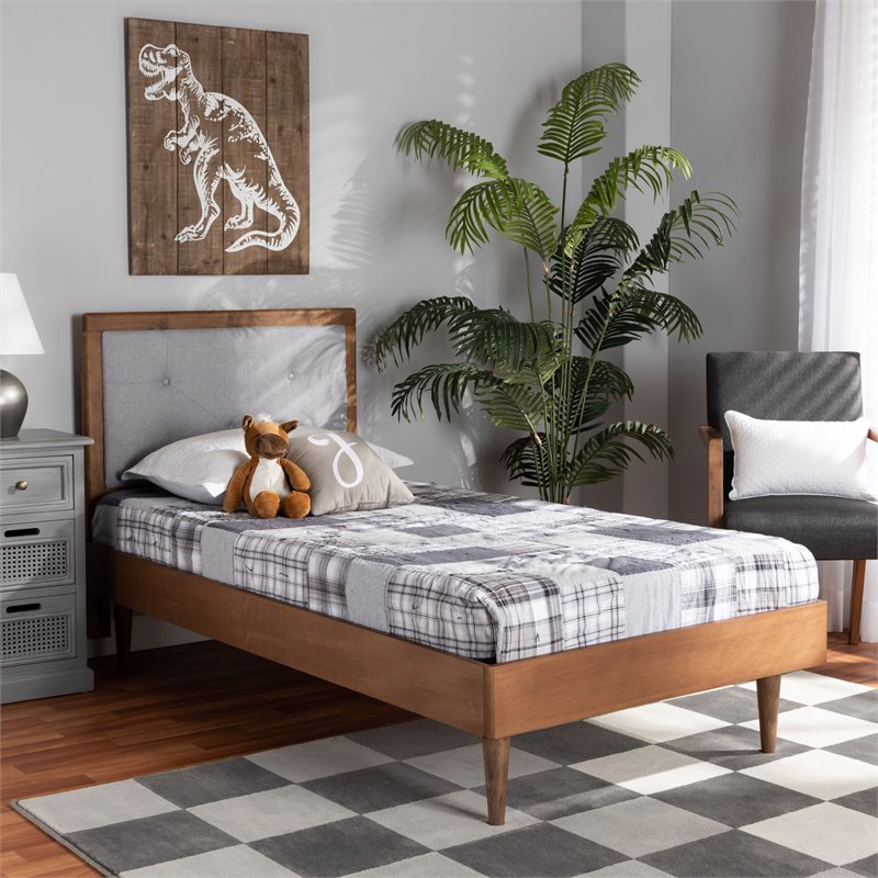 Bowery Hill Light Grey and Brown Finished Wood Twin Size Platform Bed