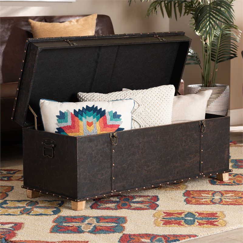 Bowery Hill Rustic Dark Brown and Brown Finished Wood Storage Ottoman