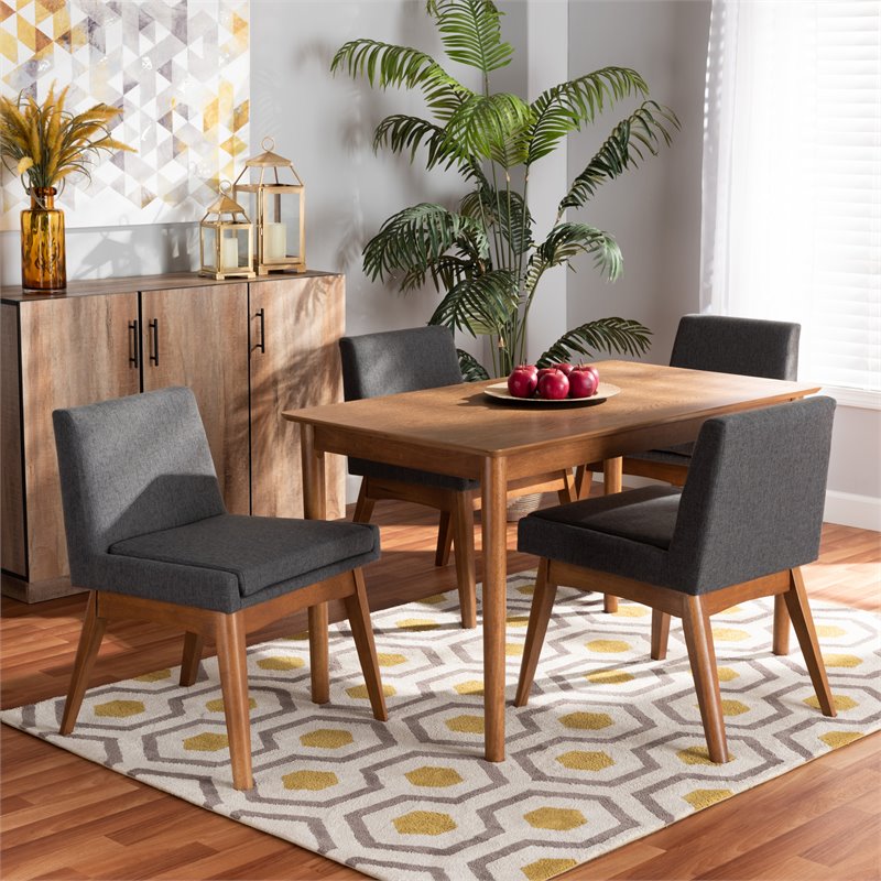 Bowery Hill Dark Grey and Walnut Brown Finished Wood 5-Piece Dining Set