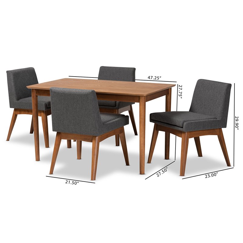 Bowery Hill Dark Grey and Walnut Brown Finished Wood 5-Piece Dining Set