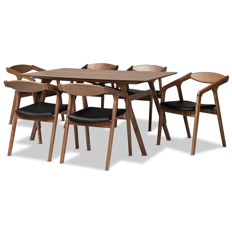 Bowery Hill Black Faux Leather and Brown Finished Wood 7-Piece Dining Set