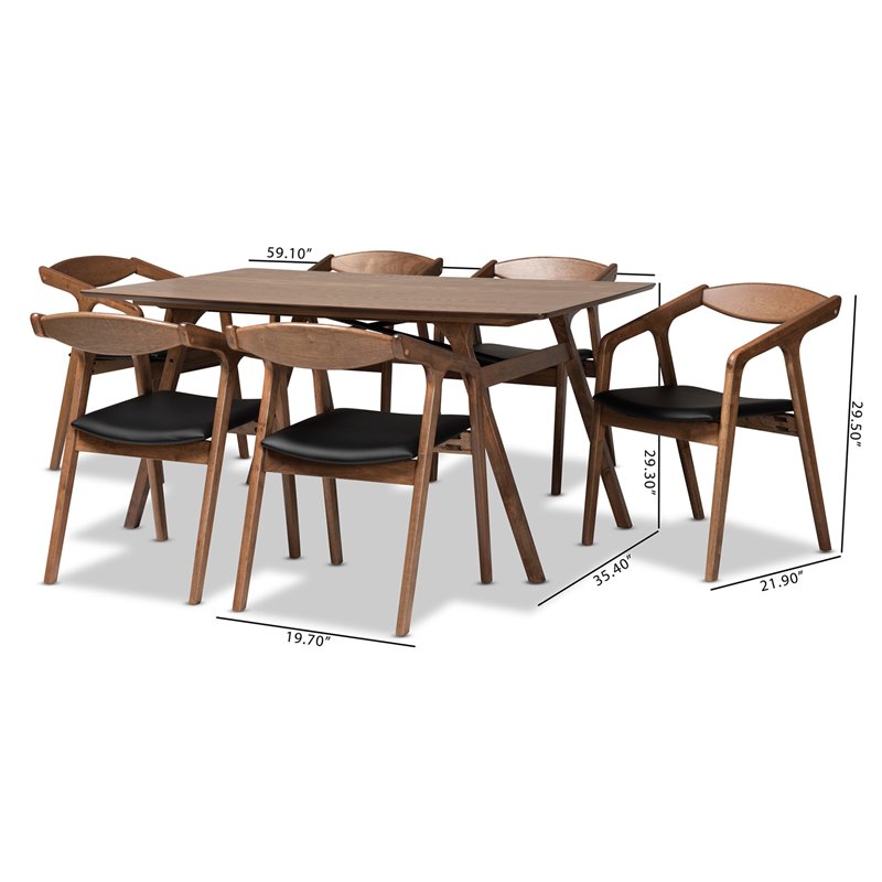 Bowery Hill Black Faux Leather and Brown Finished Wood 7-Piece Dining Set