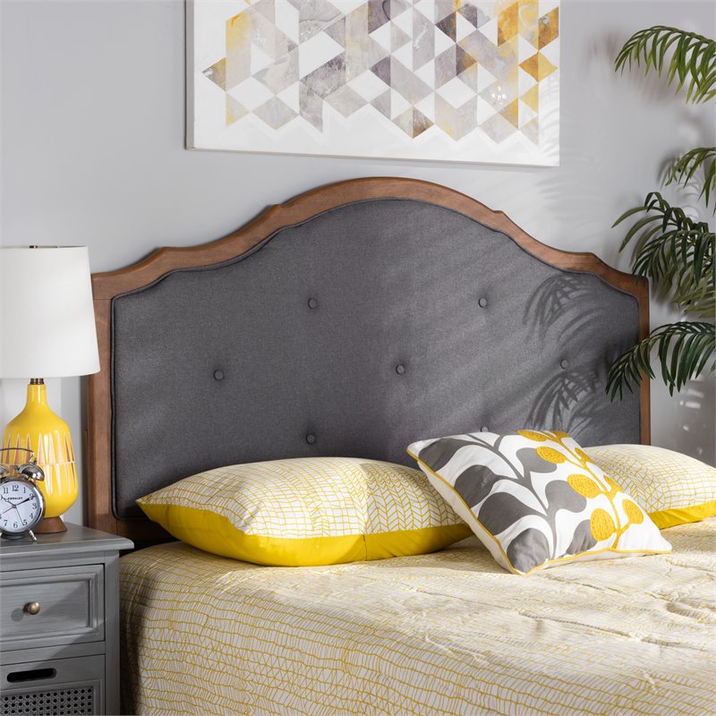 Bowery Hill Traditional Wood Queen Size Arched Headboard in Gray