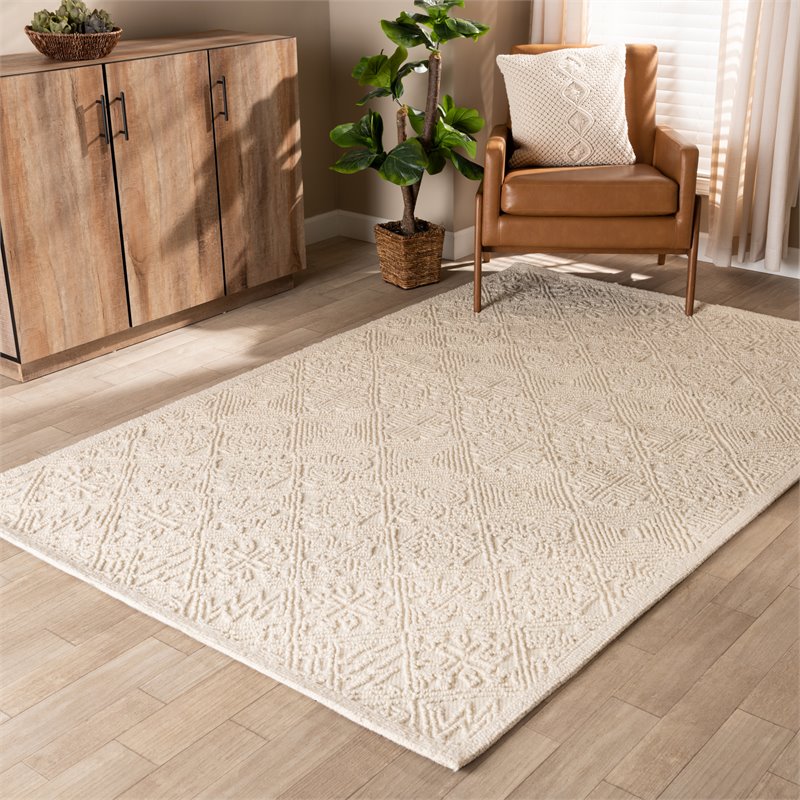 Bowery Hill Modern Ivory Handwoven Wool Area Rug