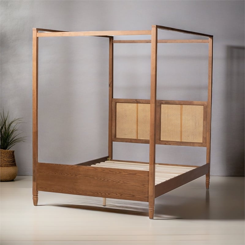 Bowery Hill Brown Finished Wood King Size Canopy Bed