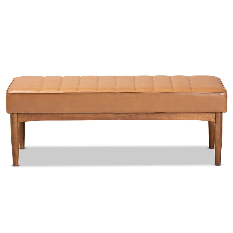 Bowery Hill Tan and Brown Finished Wood Dining Bench