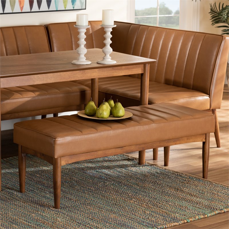 Bowery Hill Tan and Brown Finished Wood Dining Bench