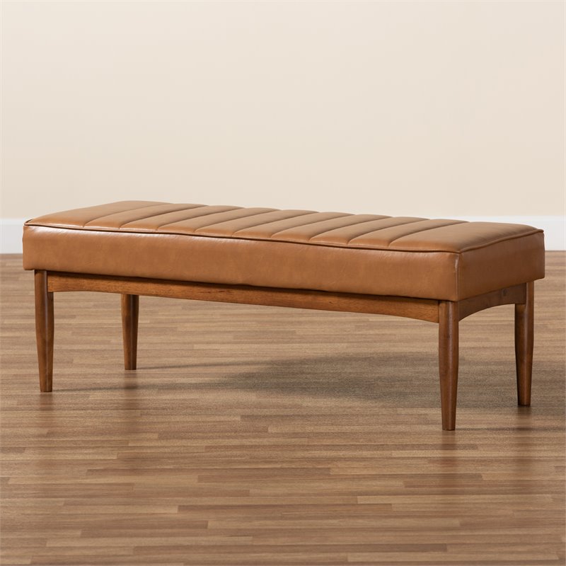 Bowery Hill Tan and Brown Finished Wood Dining Bench
