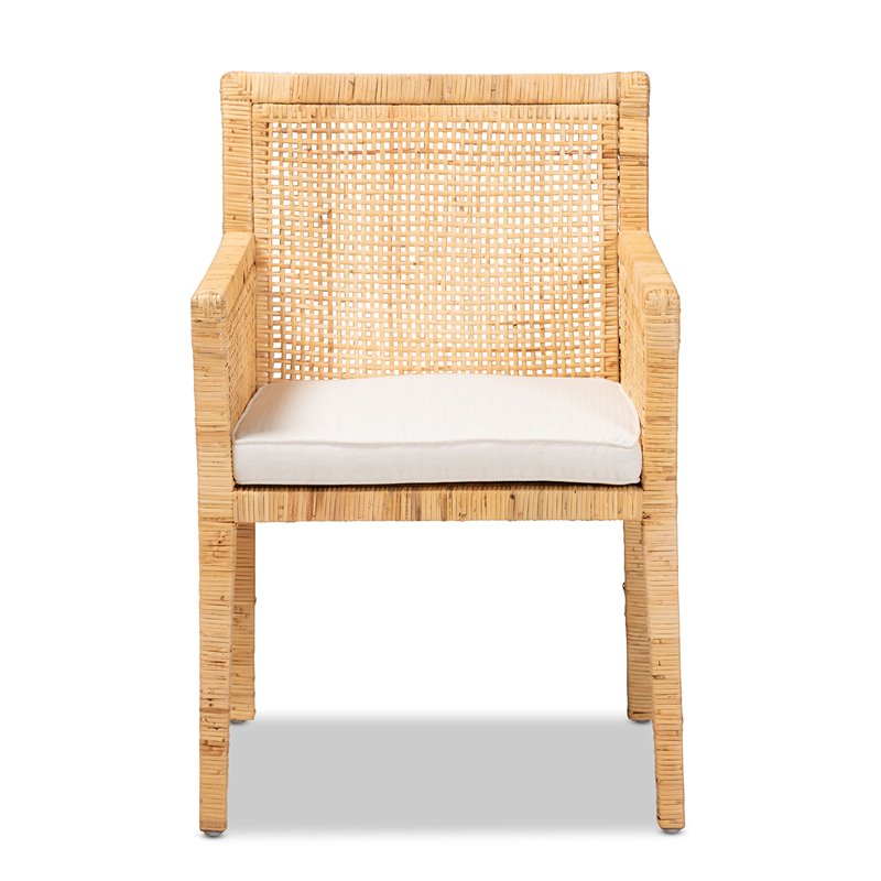 Bowery Hill Natural Finished Wood and Rattan Armchair