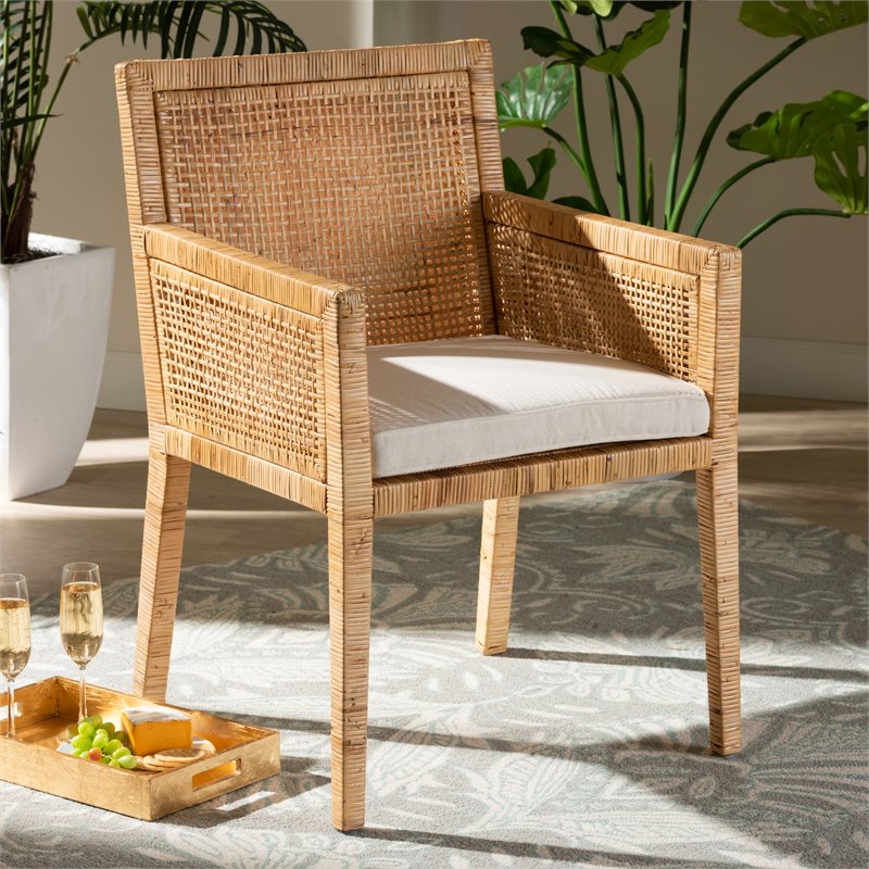 Bowery Hill Natural Finished Wood and Rattan Armchair