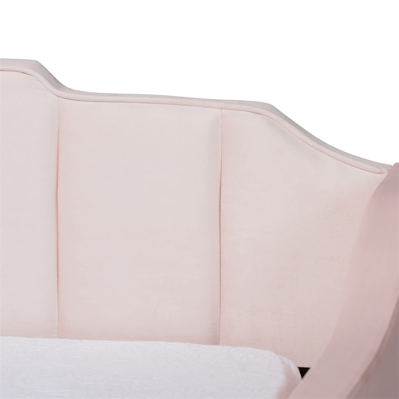 Bowery Hill Contemporary Velvet Full Size Daybed with Trundle in Pink