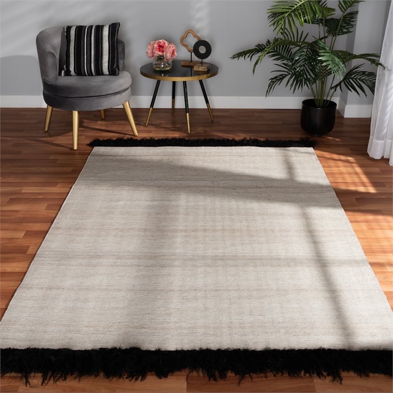Bowery Hill Modern Beige and Black Handwoven Wool Blend Area Rug