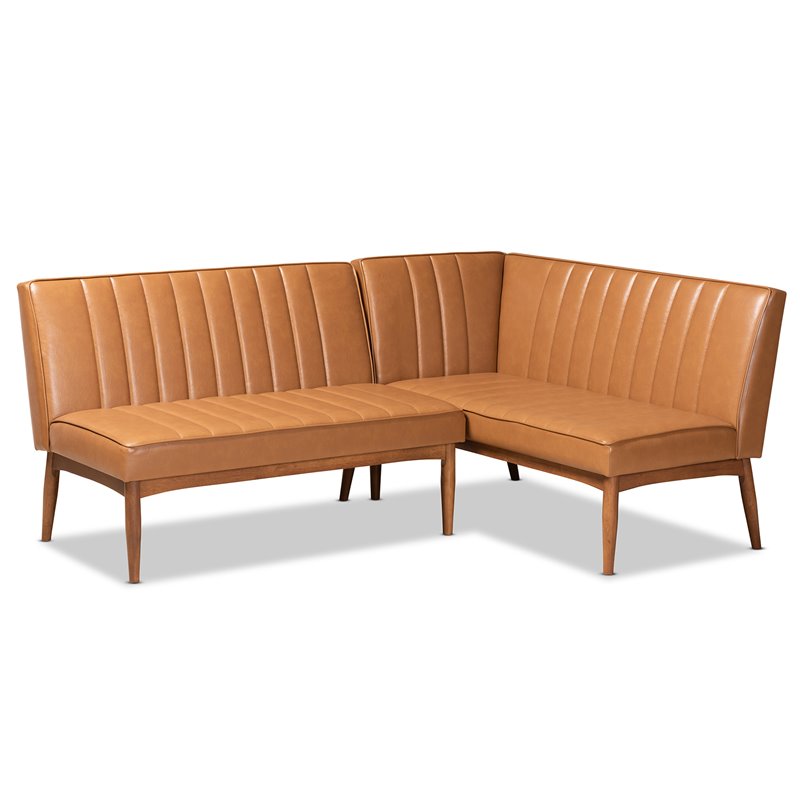 Bowery Hill Faux Leather Tan Dining Set Rectangular Channel Tufted 74.4