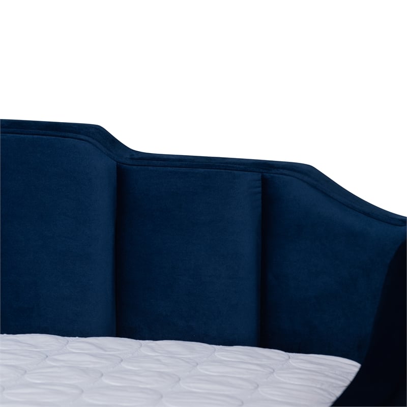 Bowery Hill Contemporary Velvet Queen Size Daybed with Trundle in Blue