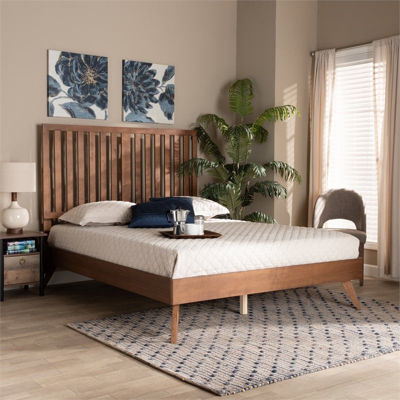 Bowery Hill Walnut Brown Finished Wood King Size Platform Bed