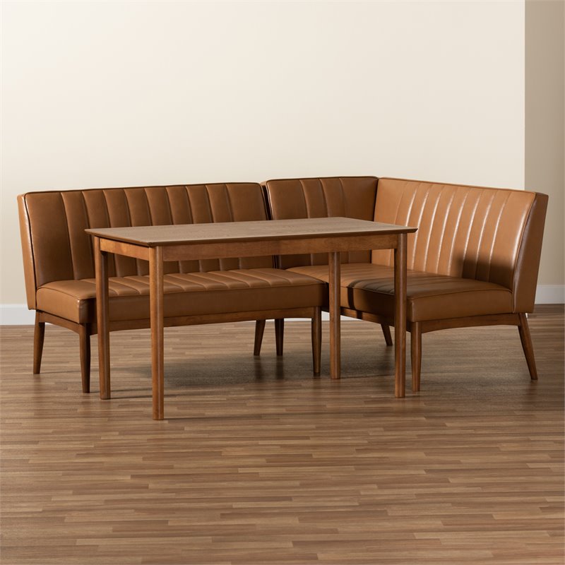 Bowery Hill Tan and Brown Finished Wood 3-Piece Dining Nook Set