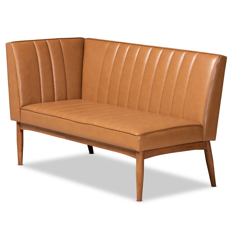 Bowery Hill Faux Leather Tan Dining Nook Set Rectangular Channel Tufted Unassembled