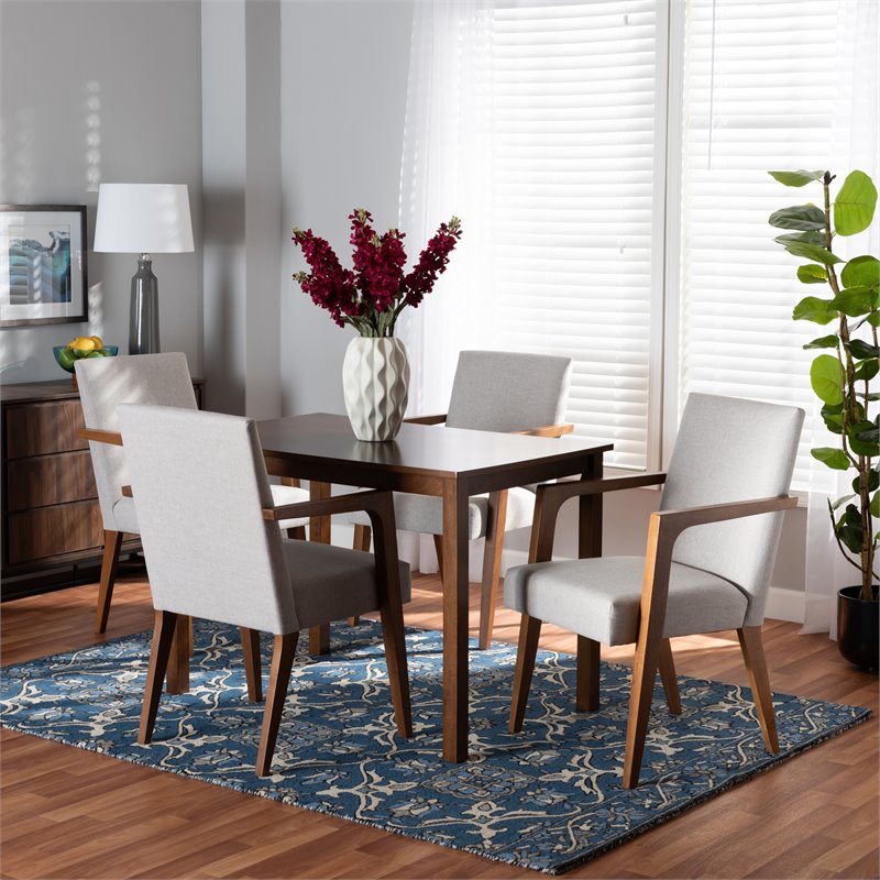 Bowery Hill Beige Walnut Brown Finished Wood 5-Piece Dining Set