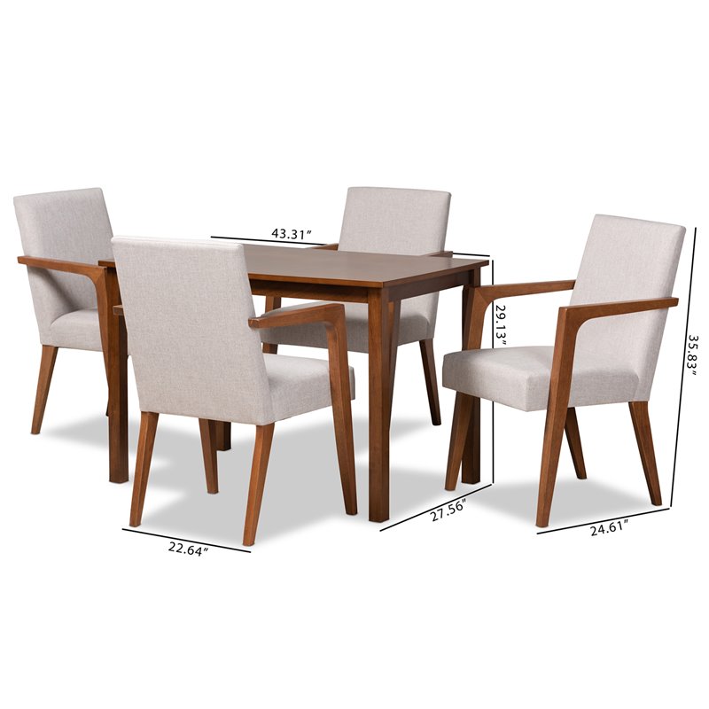 Bowery Hill Beige Walnut Brown Finished Wood 5-Piece Dining Set