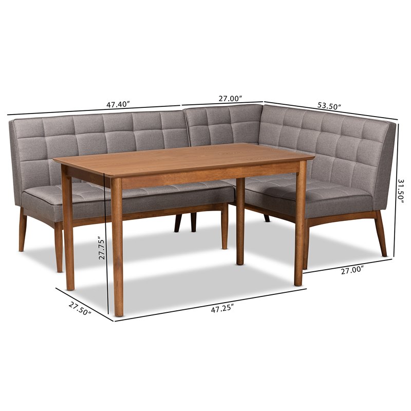 Bowery Hill Grey and Brown Finished Wood 3-Piece Dining Nook Set