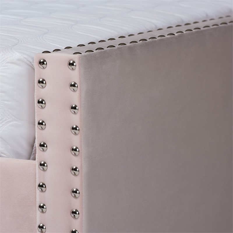Bowery Hill Contemporary Velvet Upholstered Full Size Daybed w/ Trundle in Pink