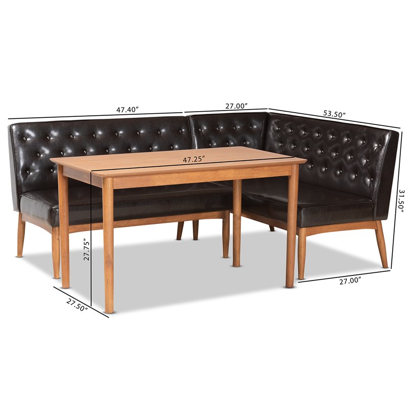 Bowery Hill Dark Brown and Brown Finished Wood 3-Piece Dining Set