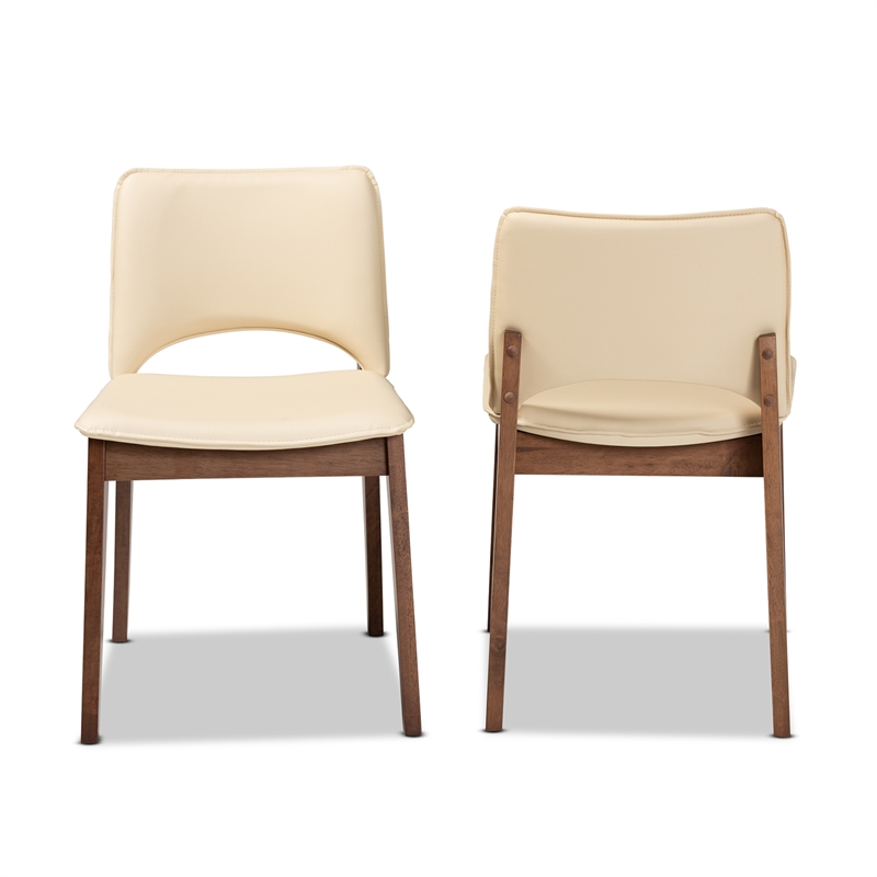 Bowery Hill Beige Faux Leather and Brown Finished Dining Chair Set