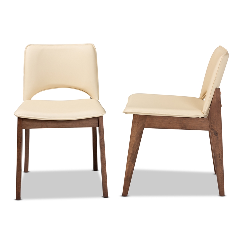 Bowery Hill Beige Faux Leather and Brown Finished Dining Chair Set
