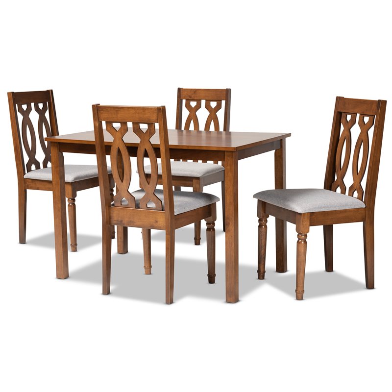 Bowery Hill Grey Fabric and Brown Finished 5-Piece Wood Dining Set