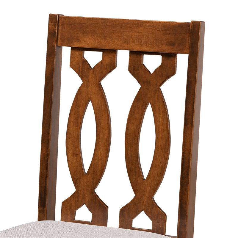 Bowery Hill Grey Fabric and Brown Finished 5-Piece Wood Dining Set