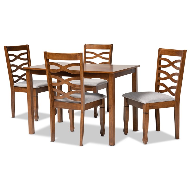 Bowery Hill Grey Fabric and Brown Finished Wood 5-Piece Dining Set