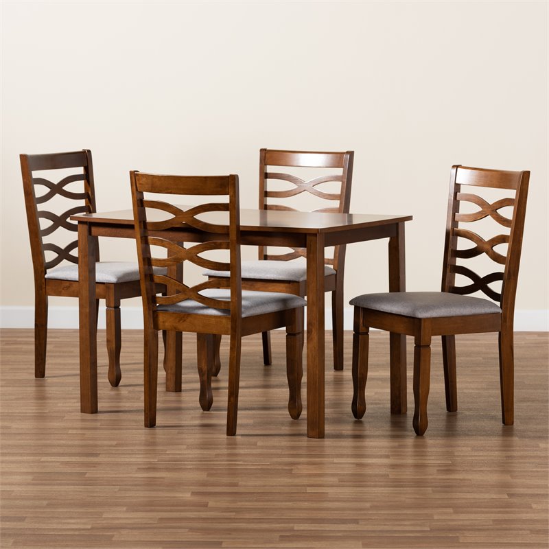Bowery Hill Grey Fabric and Brown Finished Wood 5-Piece Dining Set