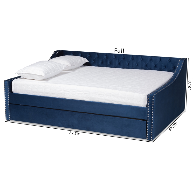 Bowery Hill Velvet Blue Daybed Rectangular Button Tufted Queen Size Unassembled