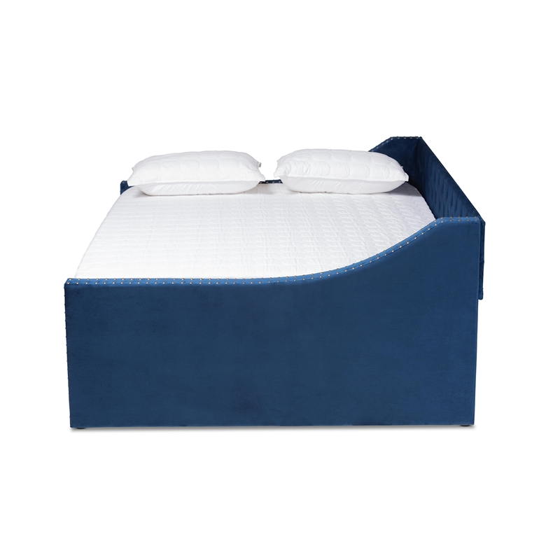 Bowery Hill Velvet Blue Daybed Rectangular Button Tufted Queen Size Unassembled