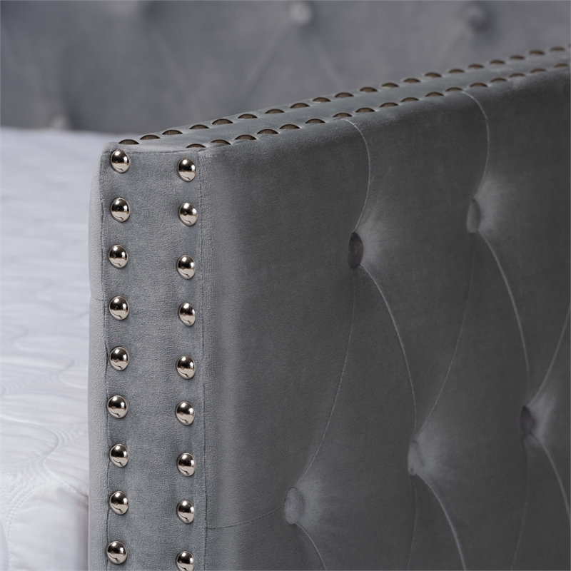 Bowery Hill Grey Velvet Upholstered Queen Size Daybed with Trundle